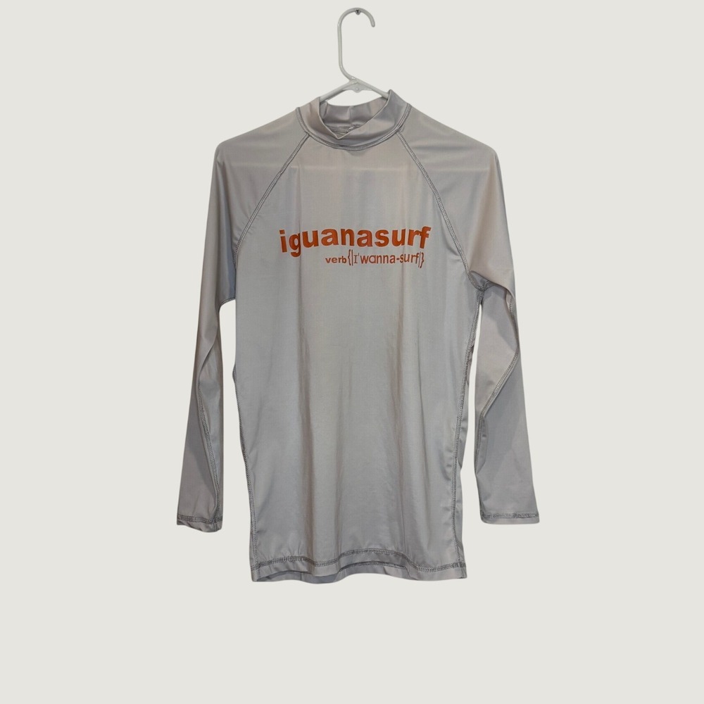 Pura Vida Iguana Surf Costa Rica Rash Guard Long Sleeve Gray Orange XL